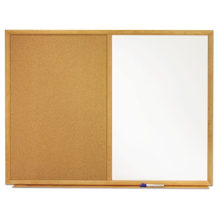 Quartet Bulletin/Dry-Erase Board, Melamine/Cork, 36 x 24, White/Brown, Oak Finish Frame S553